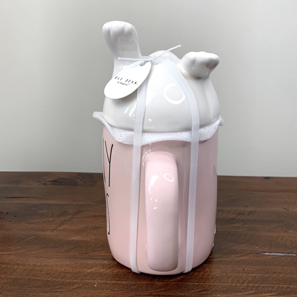 Rae Dunn “Bunny Buns” Pink Mug with Bunny Rabbit Tail Topper Set - Picture 8 of 12